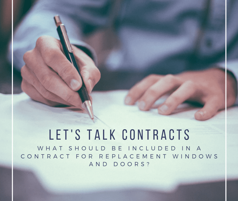 What should be included in a contract for replacement windows and doors?